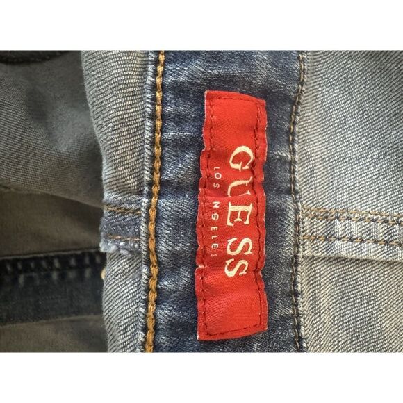 Vtg GUESS JEANS Denim Mini Dress Button Down Bib Overall Front Skater XL Y2K - Picture 5 of 6